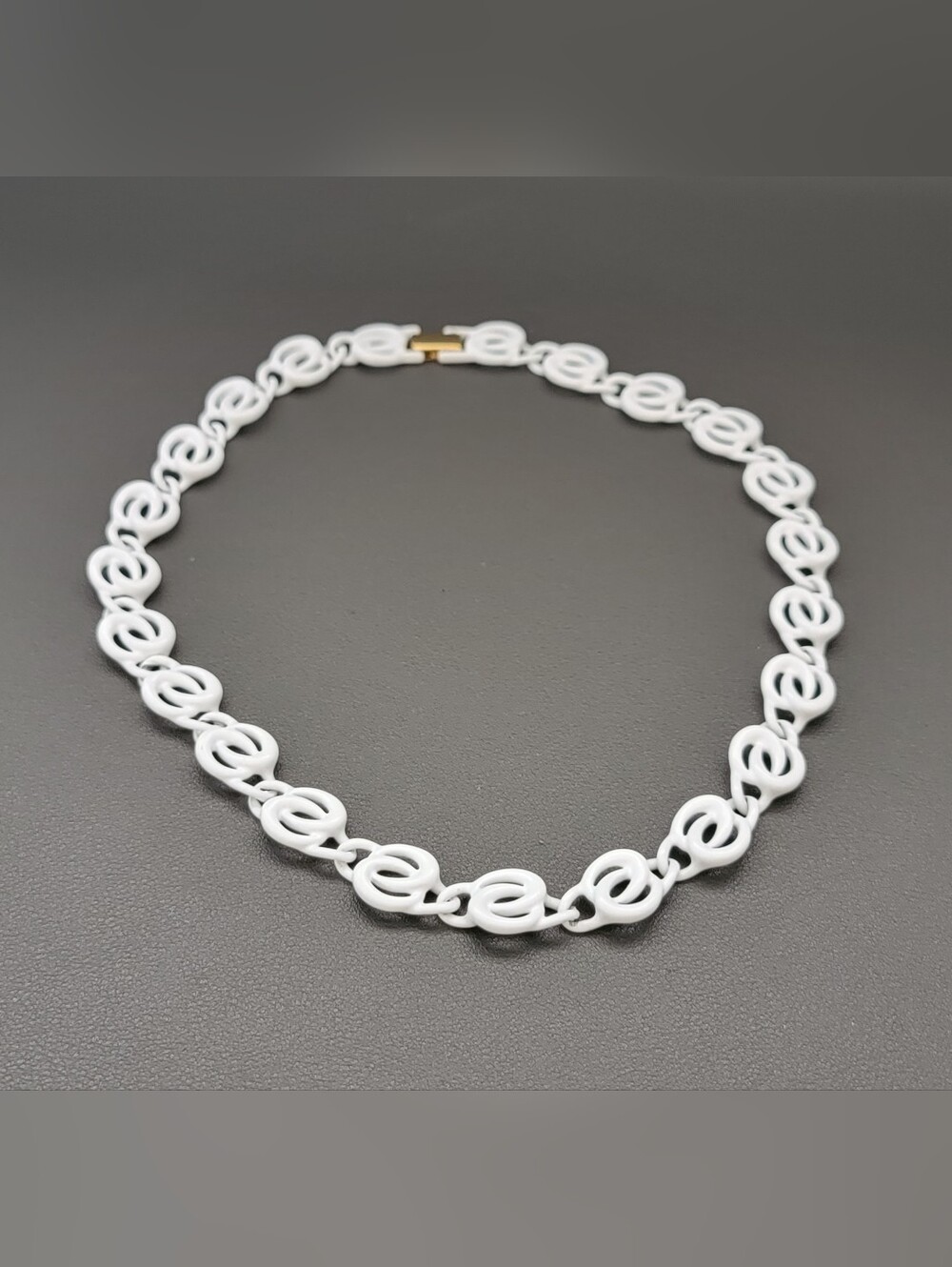 Vintage Napier White Enamel Link Necklace Gold Tone Signed Mod Statement Choker